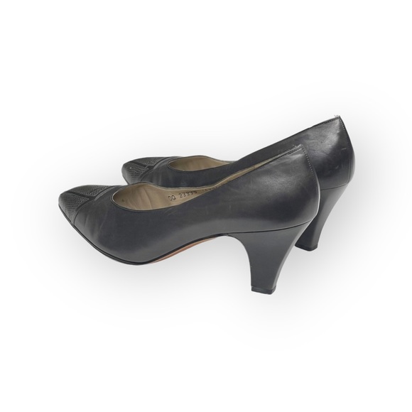 Vintage: Ferragamo x SFA ❀ Inset Croc Embossed Kitten Heel Pumps ❀ Slate Leather - Picture 5 of 16